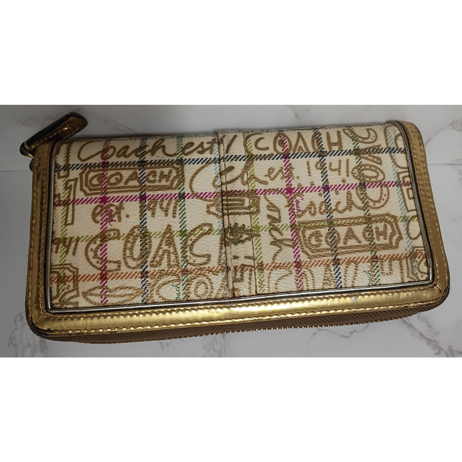Coach Tattersall Graffiti Wallet Rare  Collectible  Euc
